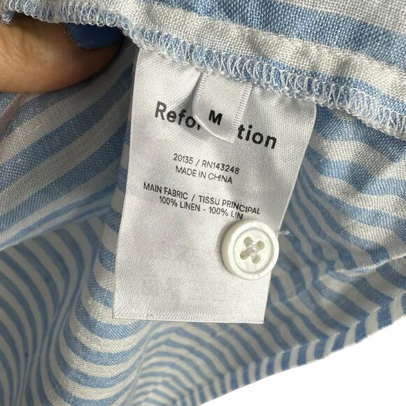 REFORMATION Blue White Striped Linen Button Down Anzio Top Women's Size Medium - Picture 5 of 7